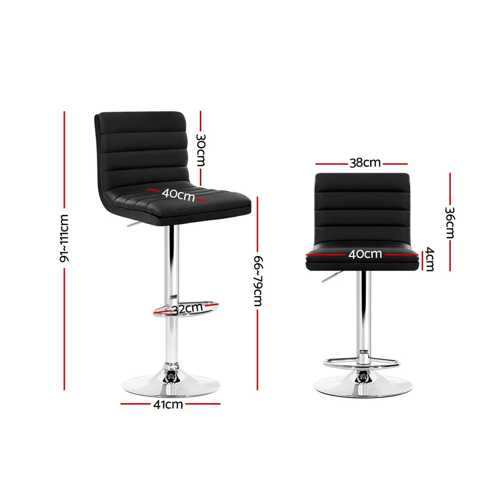 2x Leather Bar Stools Swivel Bar Stool Kitchen Chairs Black Gas Lift Black | Leather finish