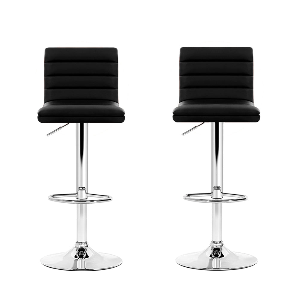 Table & Bar Stools - 2x Leather Bar Stools Swivel Bar Stool Kitchen Chairs Black Gas Lift Black