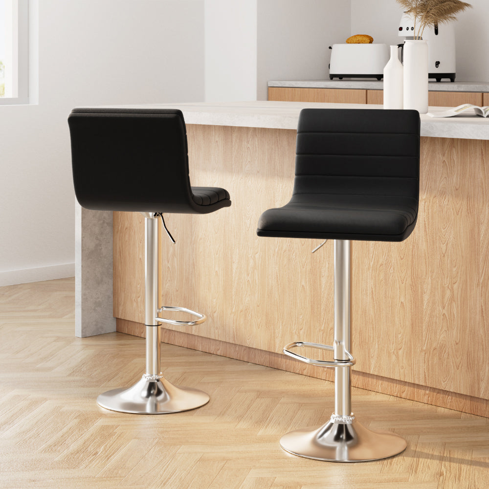 2x Leather Bar Stools Swivel Bar Stool Kitchen Chairs Black Gas Lift Black, Table & Bar Stools
