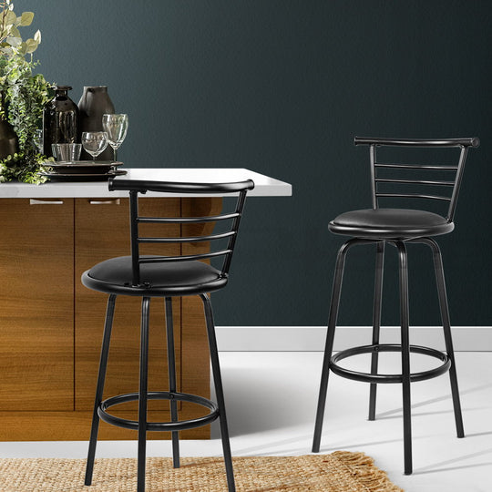 2x Bar Stools Swivel Leather Padded Metal - Table & Bar Stools