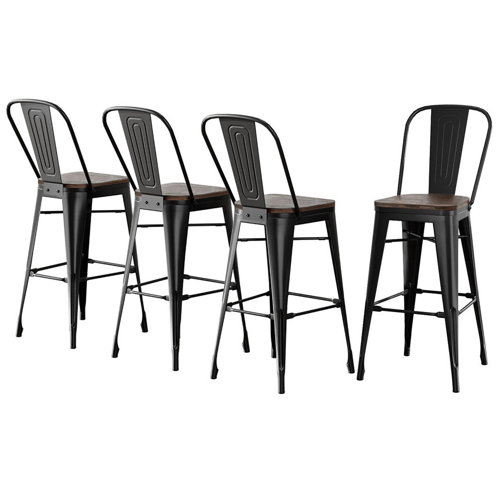 Metal Bar Stools Wooden Seat Retro Counter Stool