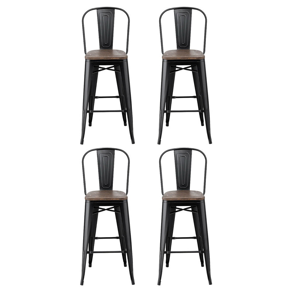 Metal Bar Stools Wooden Seat Retro Counter Stool