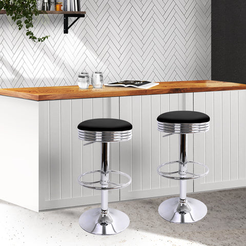 set of 4 PU Leather Bar Stools Kitchen Bar Stool Dining Chair Black Anton Swivel
