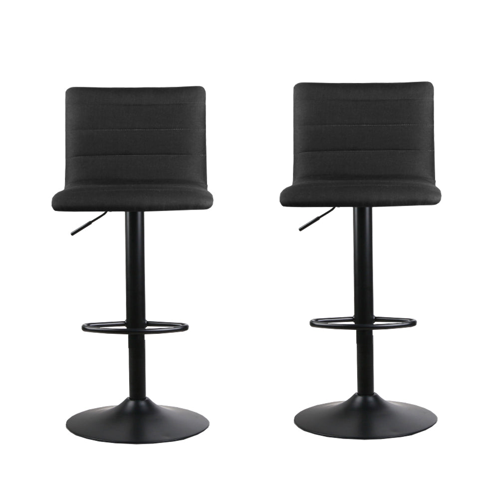 2 Pack Black Bar Stools Gas Lift Linen Fabric Adjustable Height Chairs