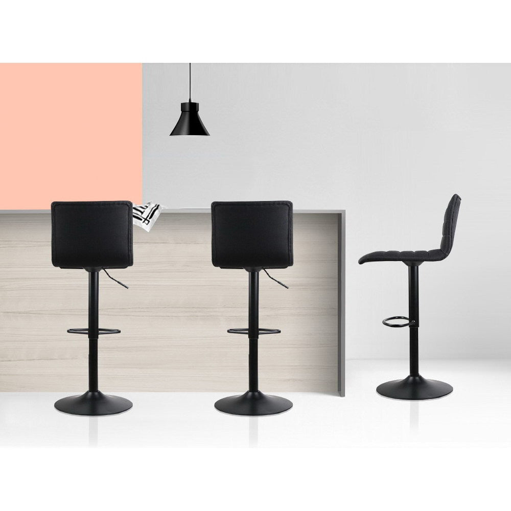 2 Pack Black Bar Stools Gas Lift Linen Fabric Adjustable Height Chairs