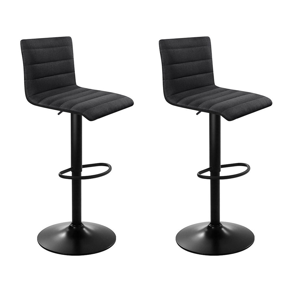 2 Pack Black Bar Stools Gas Lift Linen Fabric Adjustable Height Chairs