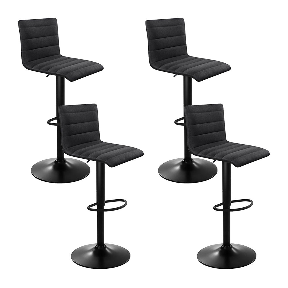 Set of 4 Bar Stools Black Linen Fabric Gas Lift Swivel Kitchen Chairs