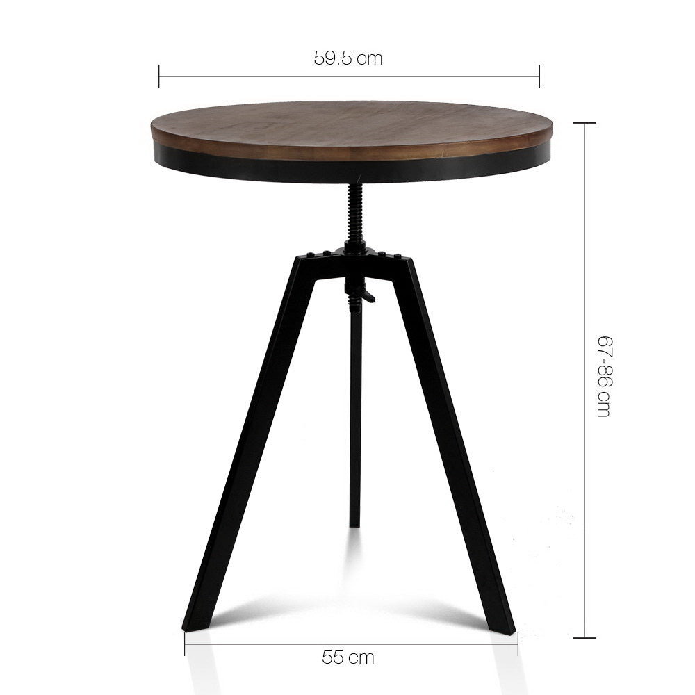 Adjustable Bar Table Round Brown 67-86cm Height Pub Table