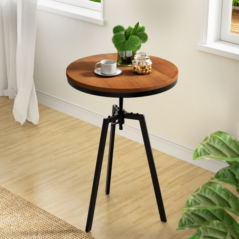 Adjustable Bar Table Round Brown 67-86cm Height Pub Table