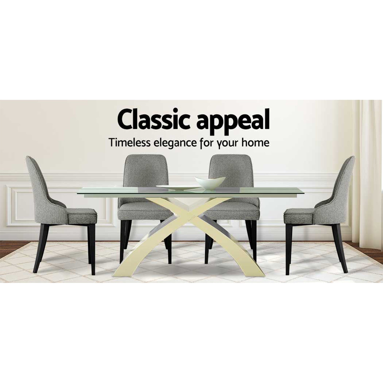 Linen finish - 4x Grey Linen Dining Chairs Set Modern Fabric Kitchen Chairs Upholstered