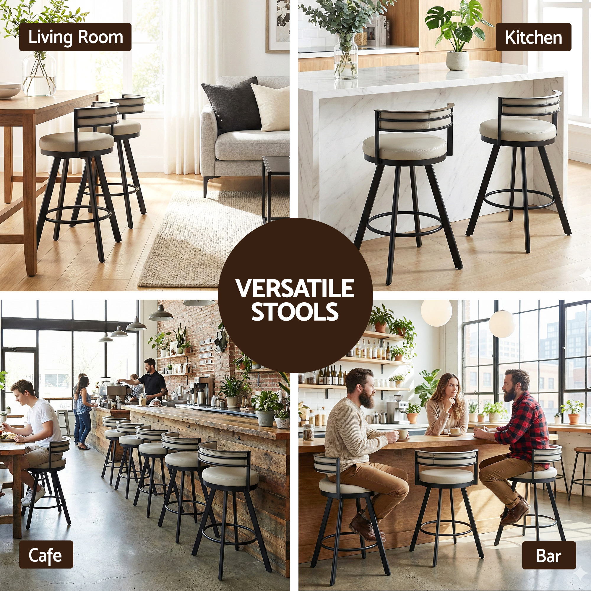 Modern Swivel Bar Stool 360 PU Leather Kitchen Counter Chair Beige