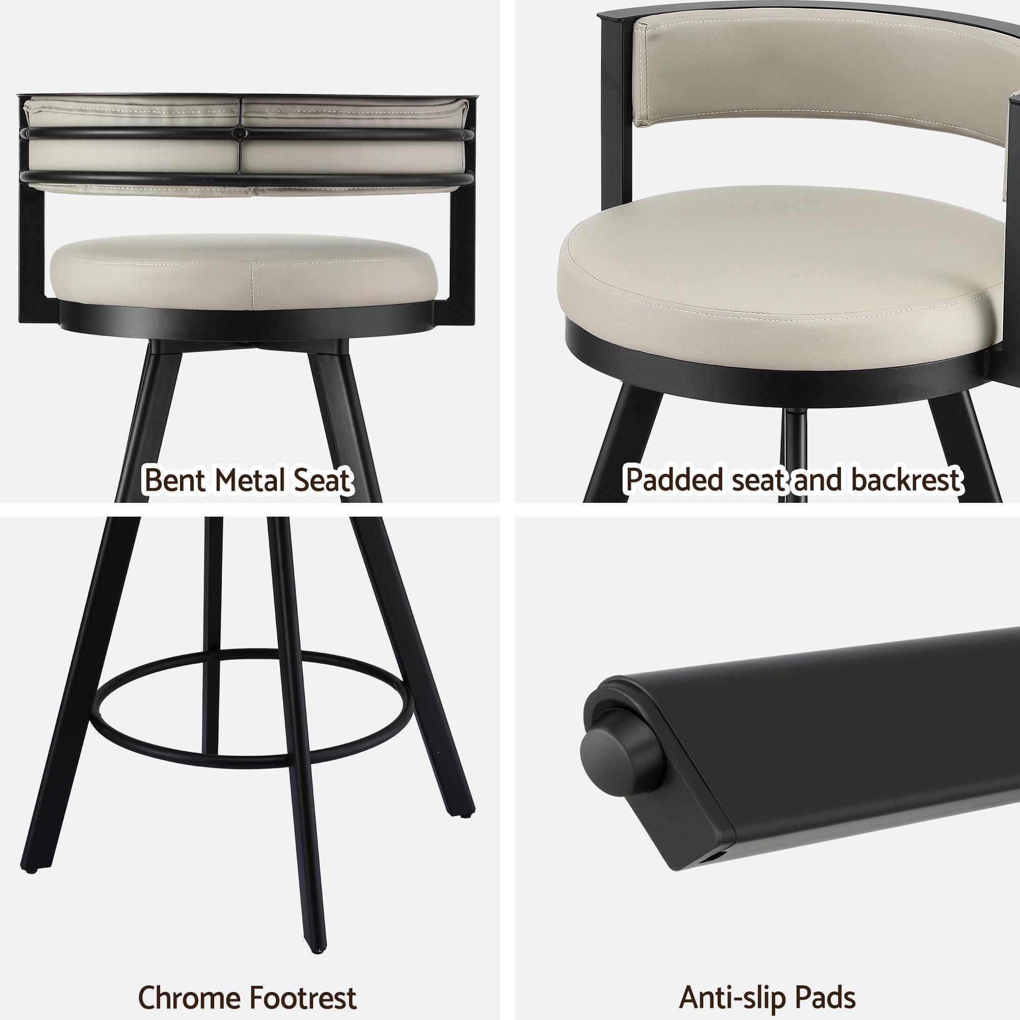 Modern Swivel Bar Stool 360 PU Leather Kitchen Counter Chair Beige