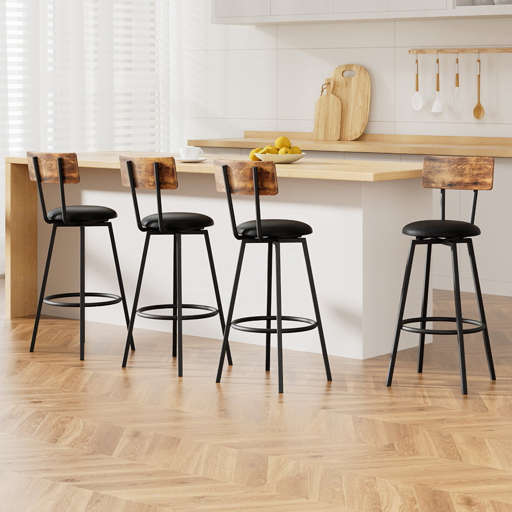 4X Industrial Bar Stools Upholstered Counter Chairs Steel Frame Anti-Scratch, Steel finish