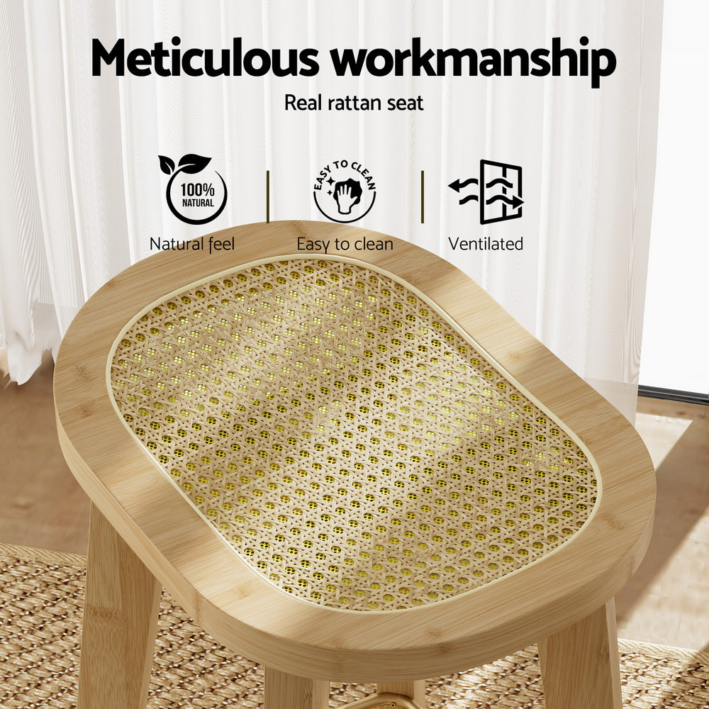 2x Bar Stools Bamboo Rattan Stool Counter Chair Kitchen Barstools
