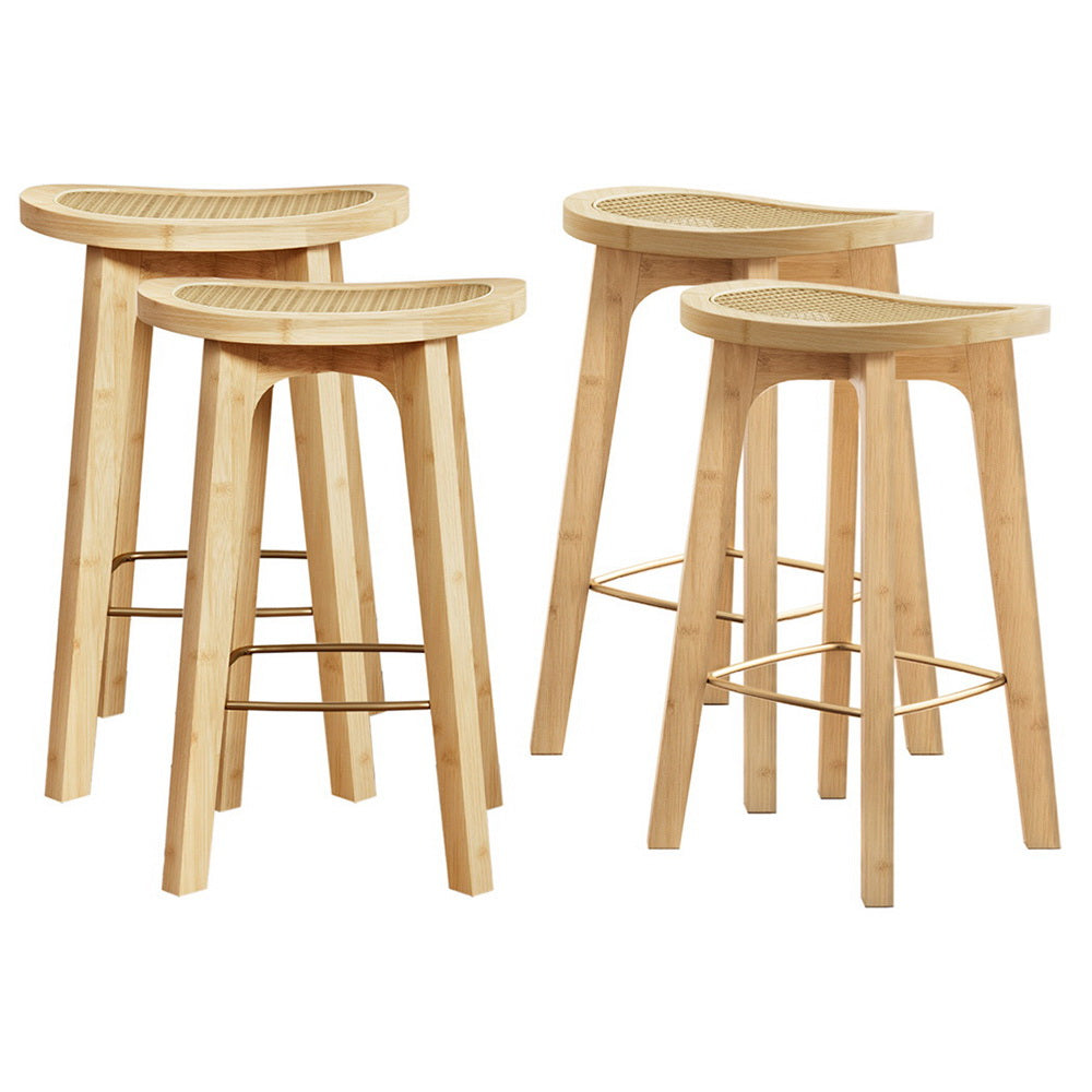 Bamboo finish - 4X Bar Stools Bamboo Rattan Stool Counter Chair Kitchen Barstools