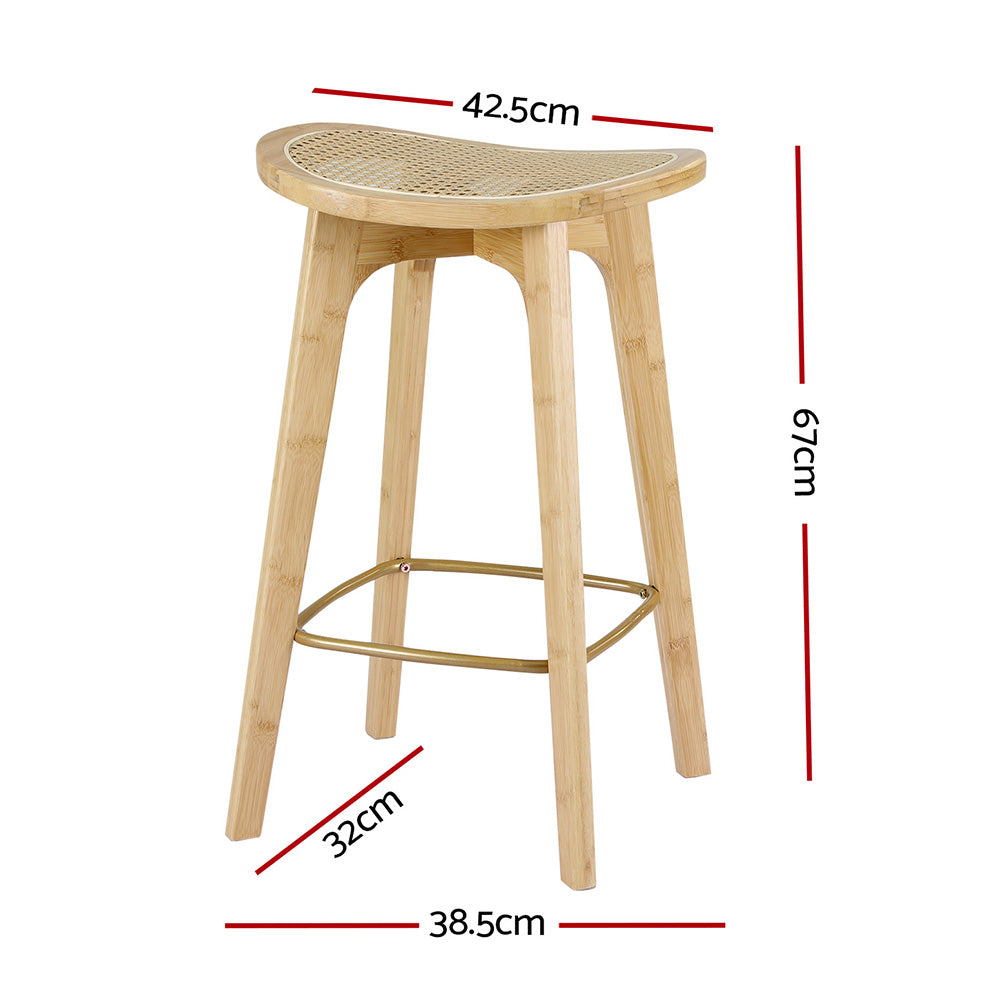 Table & Bar Stools - 4X Bar Stools Bamboo Rattan Stool Counter Chair Kitchen Barstools