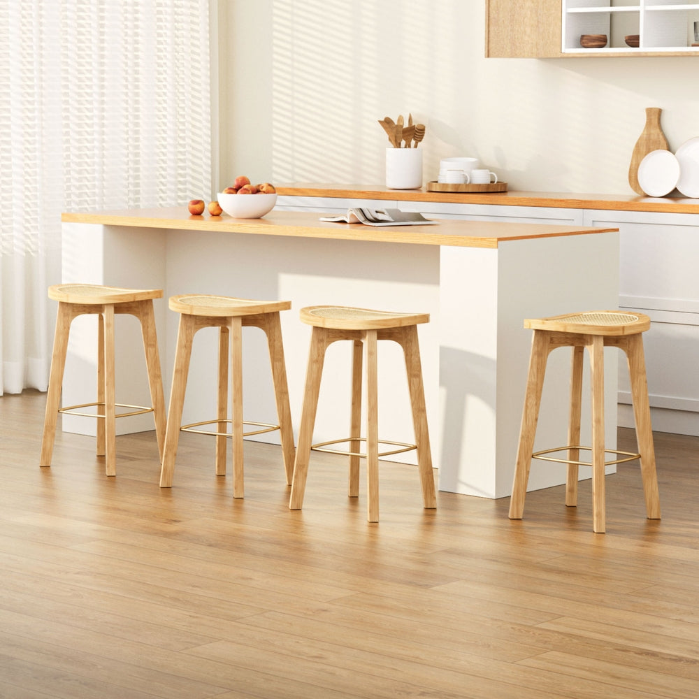 4X Bar Stools Bamboo Rattan Stool Counter Chair Kitchen Barstools, Bamboo finish
