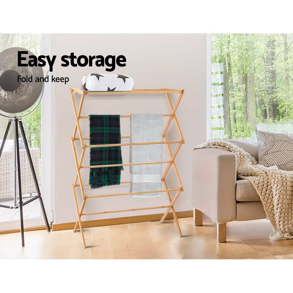 Bamboo Clothes Dry Rack Foldable Towel Hanger Laundry Drying