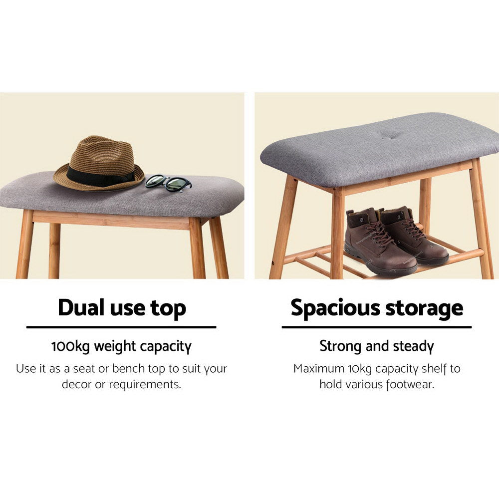 Stylish Shoe Rack Bench with Fabric Seat - 2 Pairs