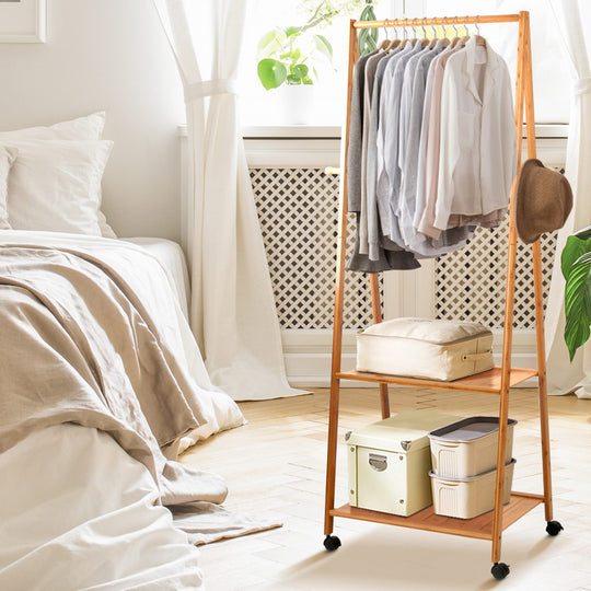 Clothes Rack Coat Stand 165X59Cm Hanger Wheels - Artiss Bamboo Wooden Display