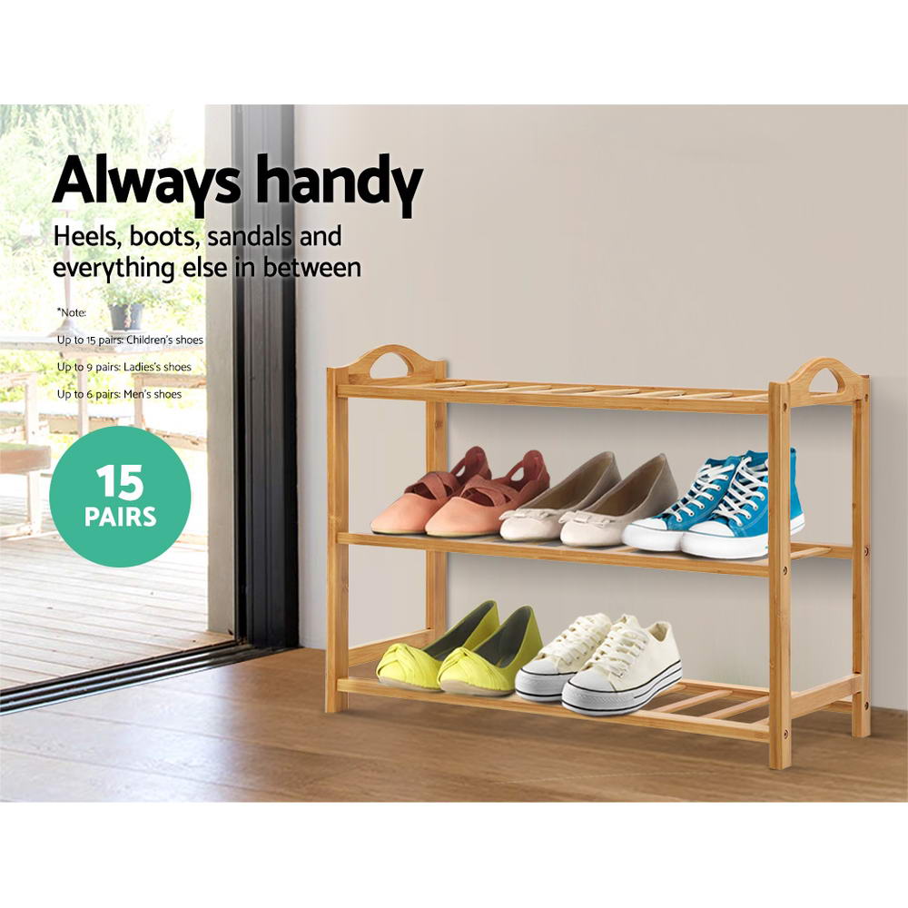 Stylish Bamboo Shoe Rack - 3-Tier 9 Pairs