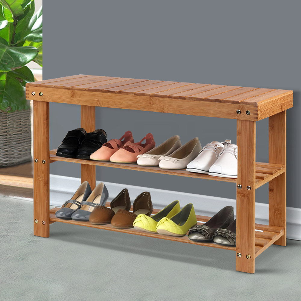 Durable Bamboo Shoe Rack Bench - 10 Pairs