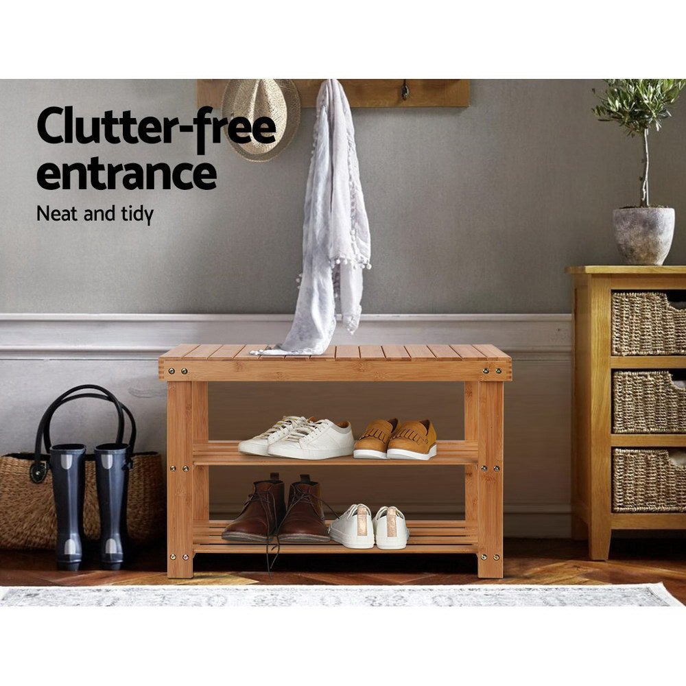 Durable Bamboo Shoe Rack Bench - 10 Pairs