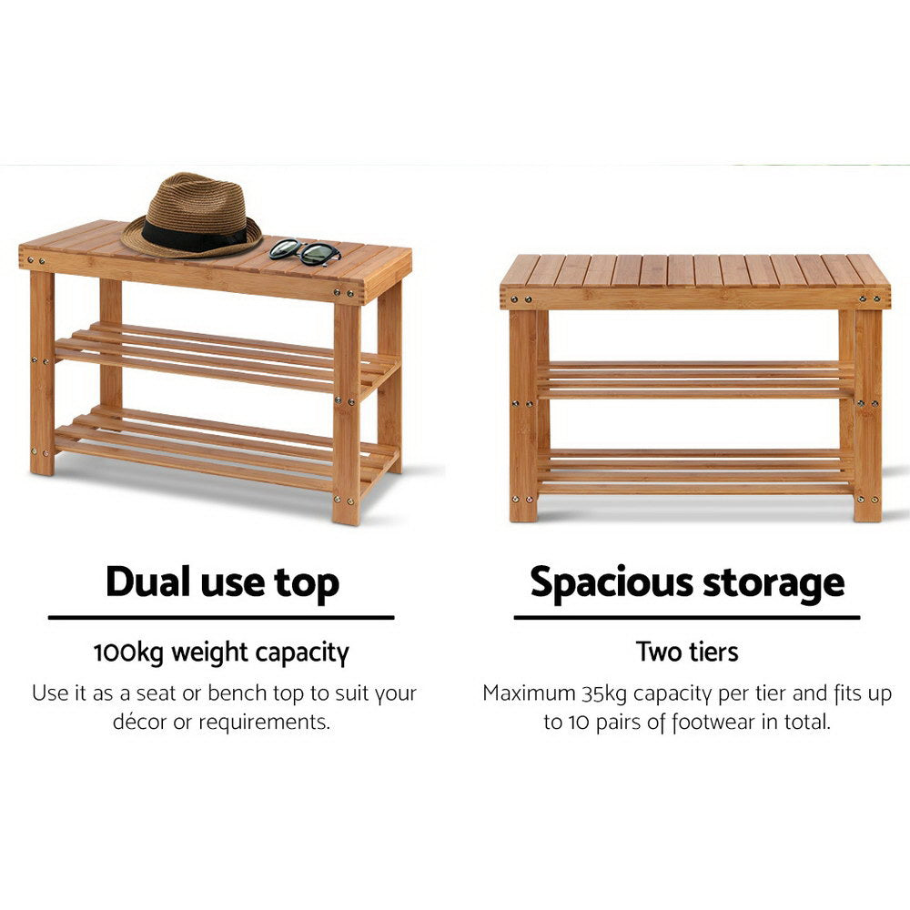 Durable Bamboo Shoe Rack Bench - 10 Pairs