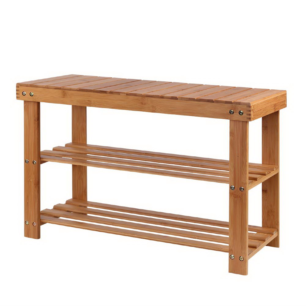 Durable Bamboo Shoe Rack Bench - 10 Pairs