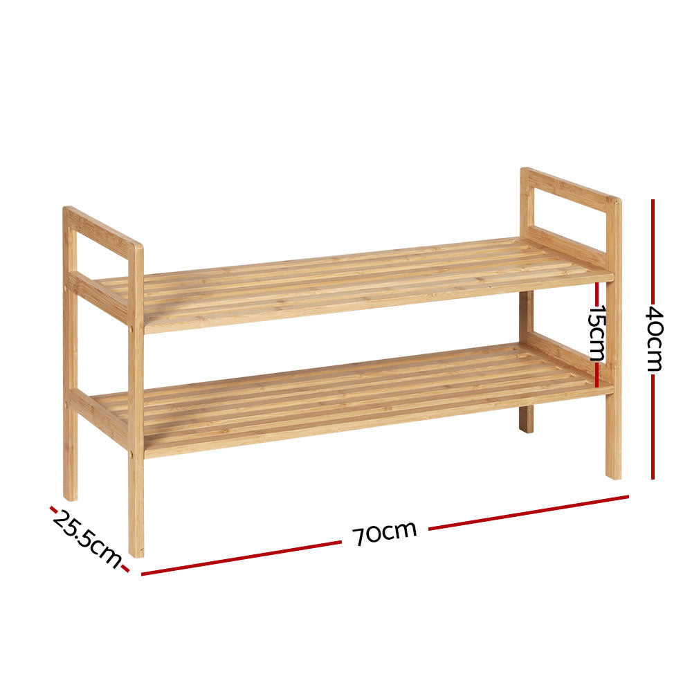 Bamboo Storage Cabinet 2-Tier Shoe Rack Organizer Shelf Pine