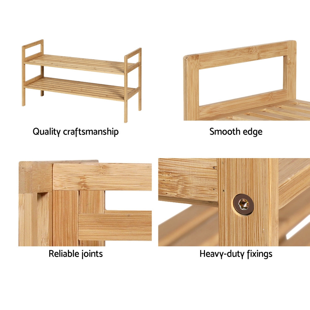 Bamboo Storage Cabinet 2-Tier Shoe Rack Organizer Shelf Pine