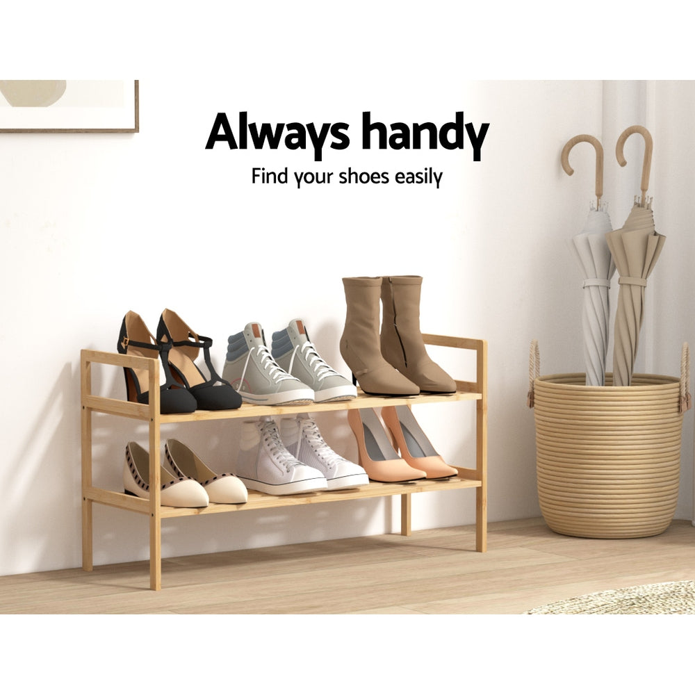 Bamboo Storage Cabinet 2-Tier Shoe Rack Organizer Shelf Pine