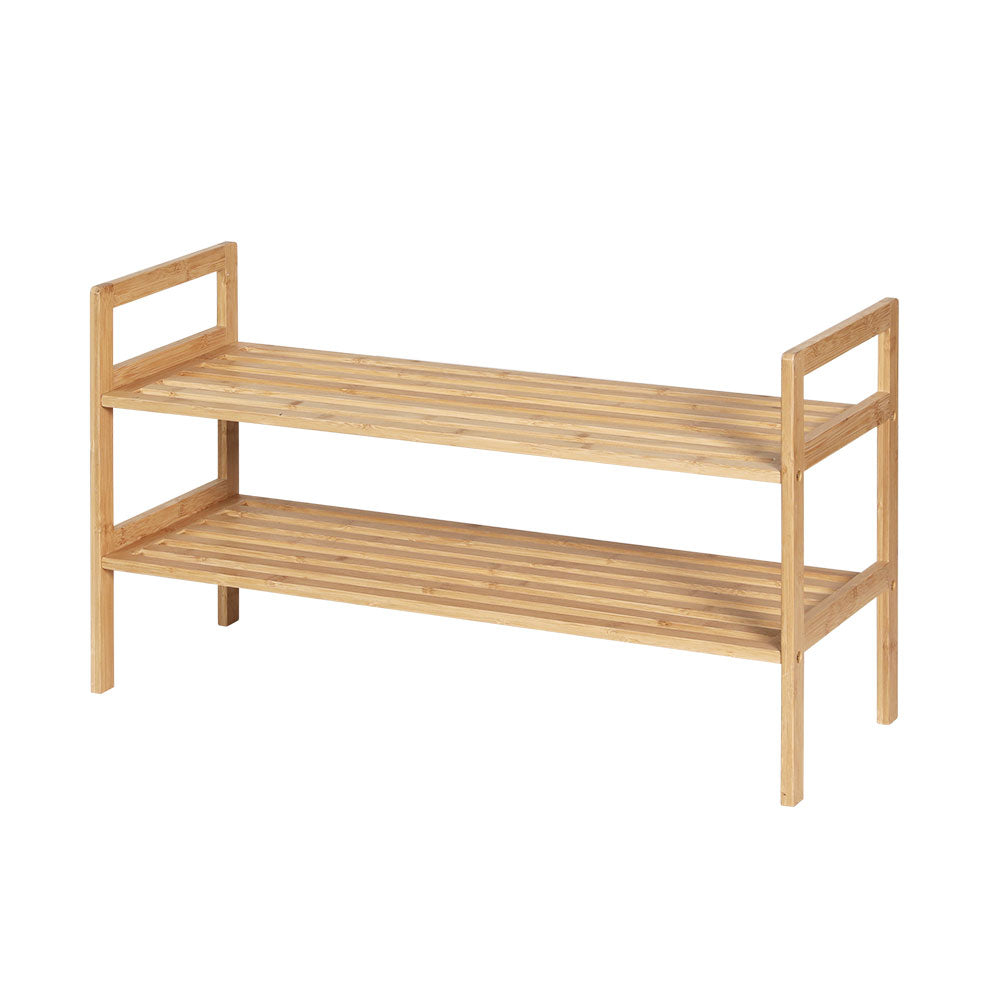 Bamboo Storage Cabinet 2-Tier Shoe Rack Organizer Shelf Pine