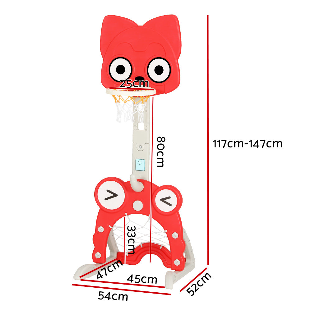 Keezi Kids Basketball Hoop Stand Adjustable 5-In-1 Sports Center Toys Set Red