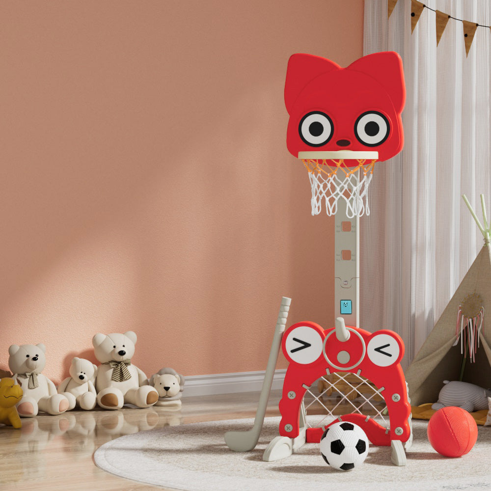 Keezi Kids Basketball Hoop Stand Adjustable 5-In-1 Sports Center Toys Set Red