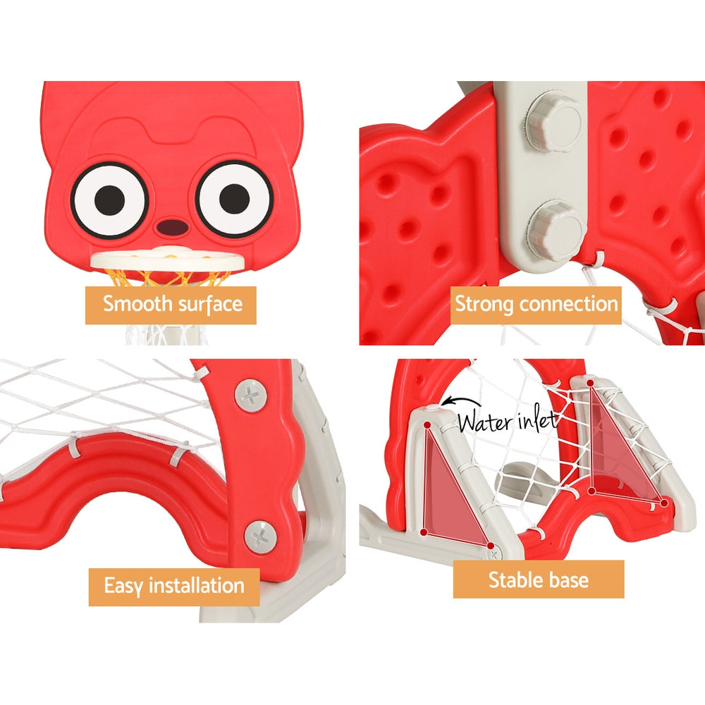 Keezi Kids Basketball Hoop Stand Adjustable 5-In-1 Sports Center Toys Set Red