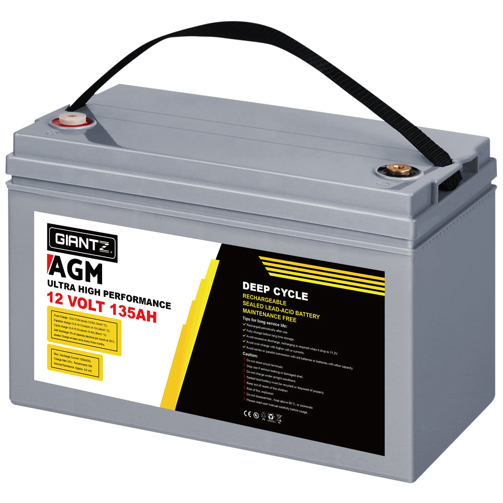 135Ah Deep Cycle Battery & Battery Box 12V AGM Marine Sealed Power Solar Caravan 4WD Camping