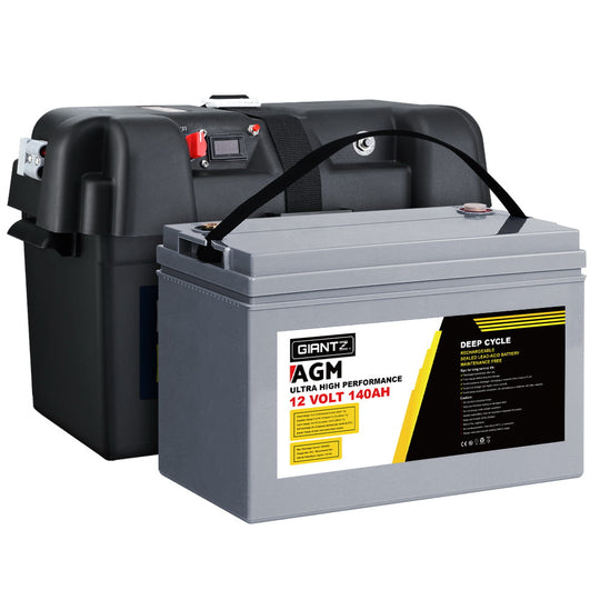 140Ah Deep Cycle Battery & Battery Box 12V AGM Marine Sealed Power Solar Caravan 4WD Camping - Batteries & Generators