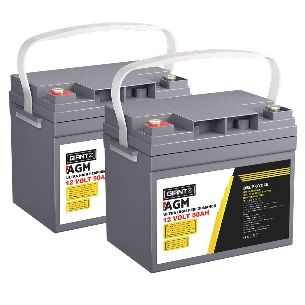 Deep Cycle Battery 12V 50Ah X2 Box Portable Solar Caravan Camping