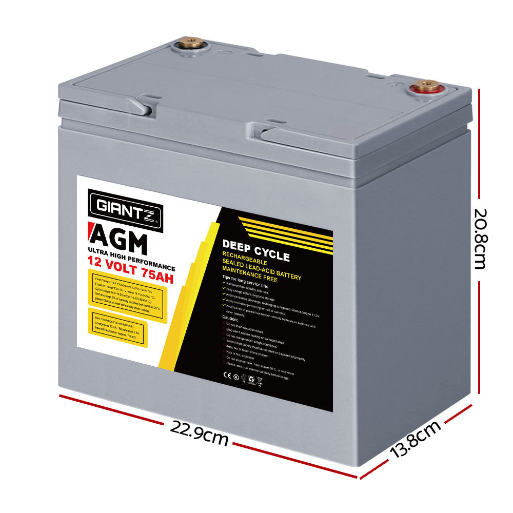 Deep Cycle Battery 12V 75Ah X2 Box Portable Solar Caravan Camping