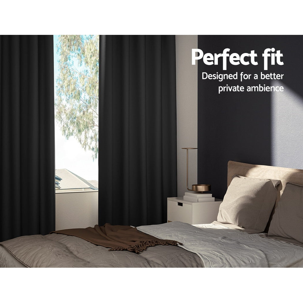 2X Blockout Curtains Eyelet 140X230Cm Black