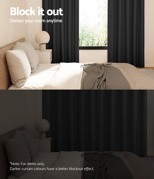 2X Blockout Curtains Eyelet 140X230Cm Black