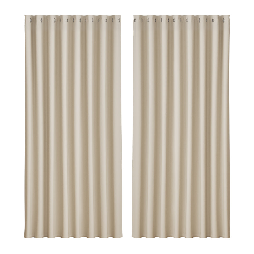 2 Pack Blockout Curtains Beige 300x230cm Thermal Eyelet Blackout Panels