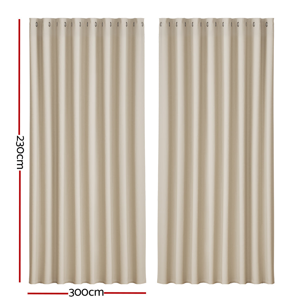 2 Pack Blockout Curtains Beige 300x230cm Thermal Eyelet Blackout Panels
