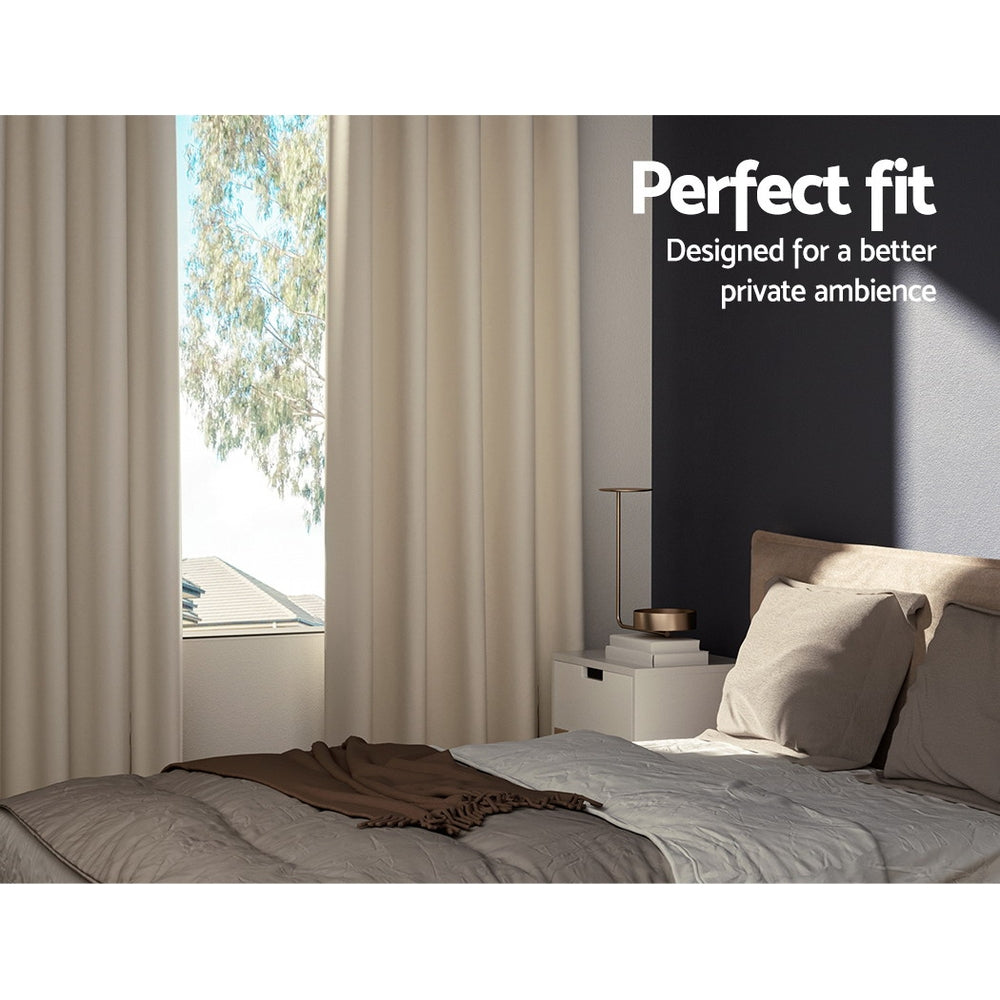 2 Pack Blockout Curtains Beige 300x230cm Thermal Eyelet Blackout Panels