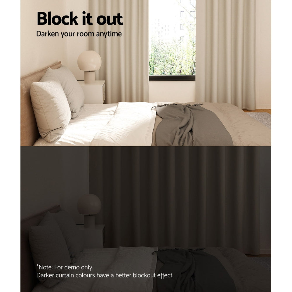 2 Pack Blockout Curtains Beige 300x230cm Thermal Eyelet Blackout Panels