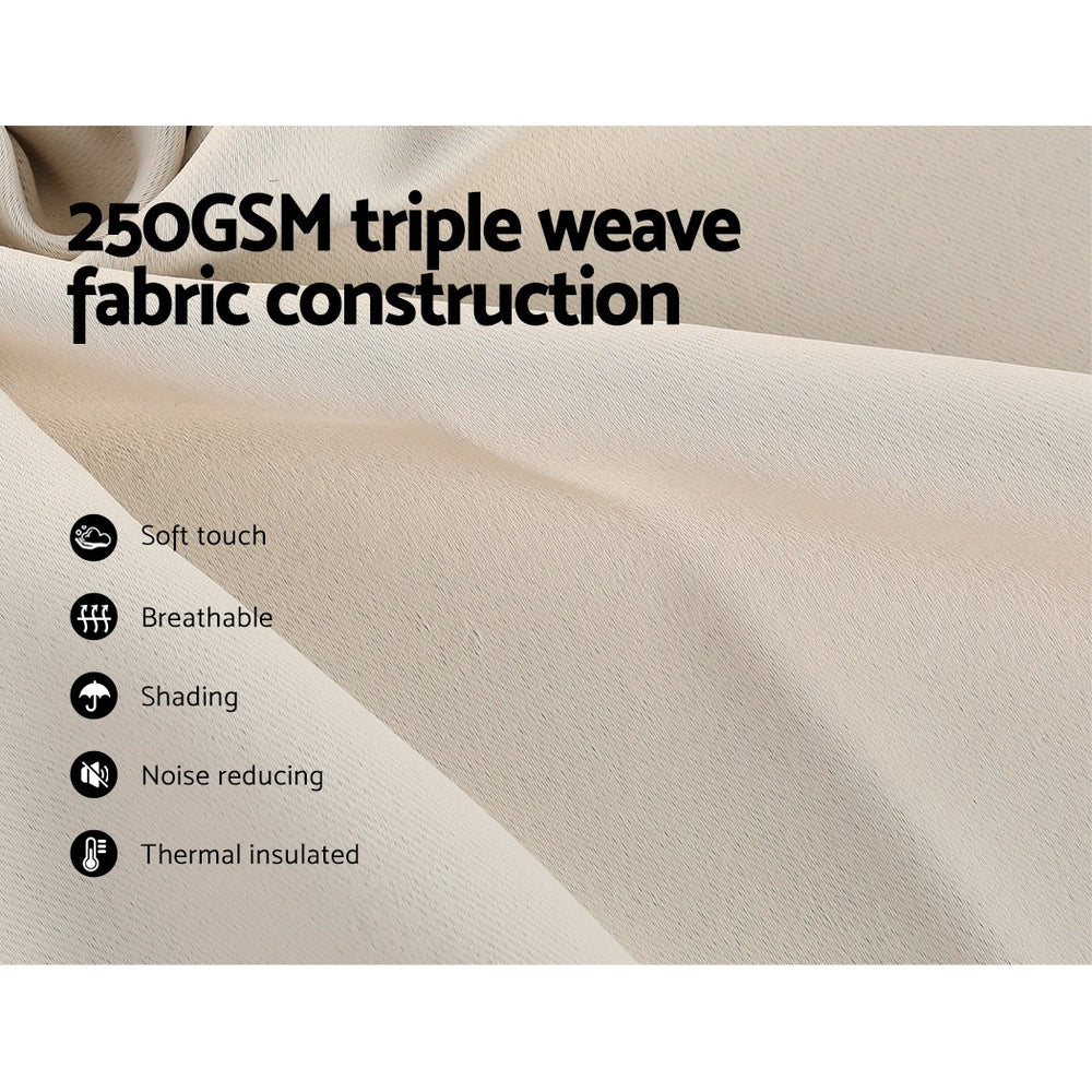 2 Pack Blockout Curtains Beige 300x230cm Thermal Eyelet Blackout Panels