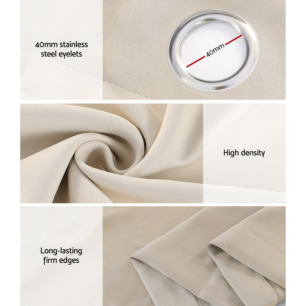 2 Pack Blockout Curtains Beige 300x230cm Thermal Eyelet Blackout Panels