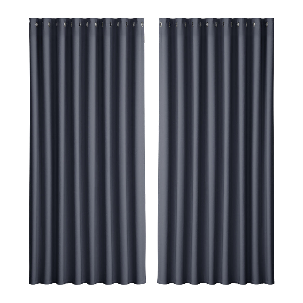 2X Blockout Curtains Eyelet 300X230Cm Black/Charcoal