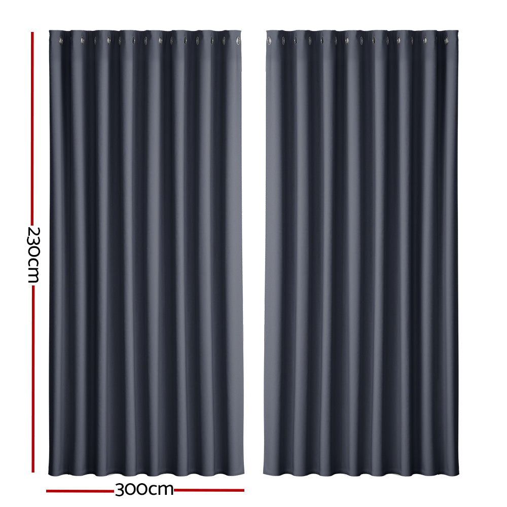 2X Blockout Curtains Eyelet 300X230Cm Black/Charcoal